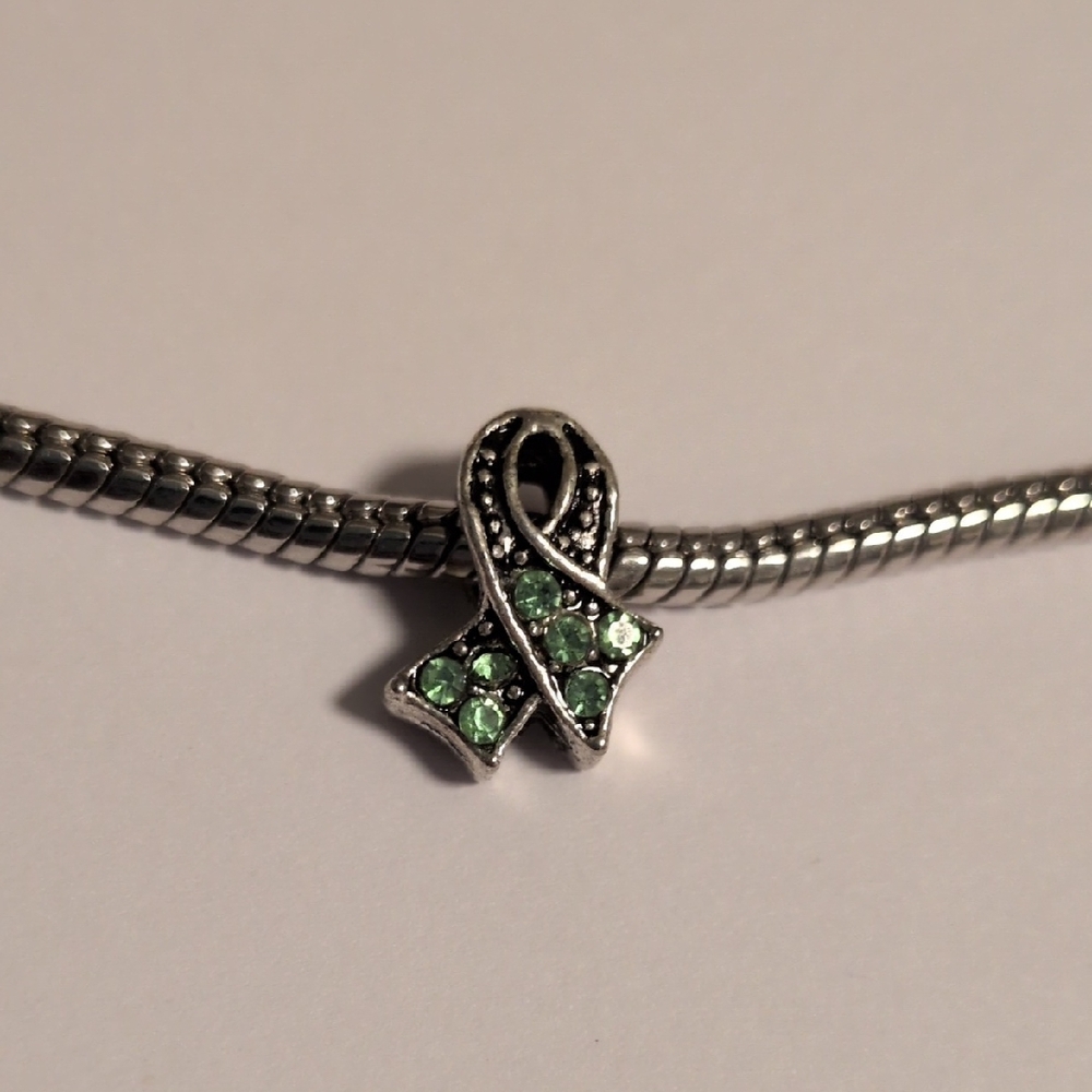 Silver and Green Ribbon Awareness Charm for Pandora Style Bracelet